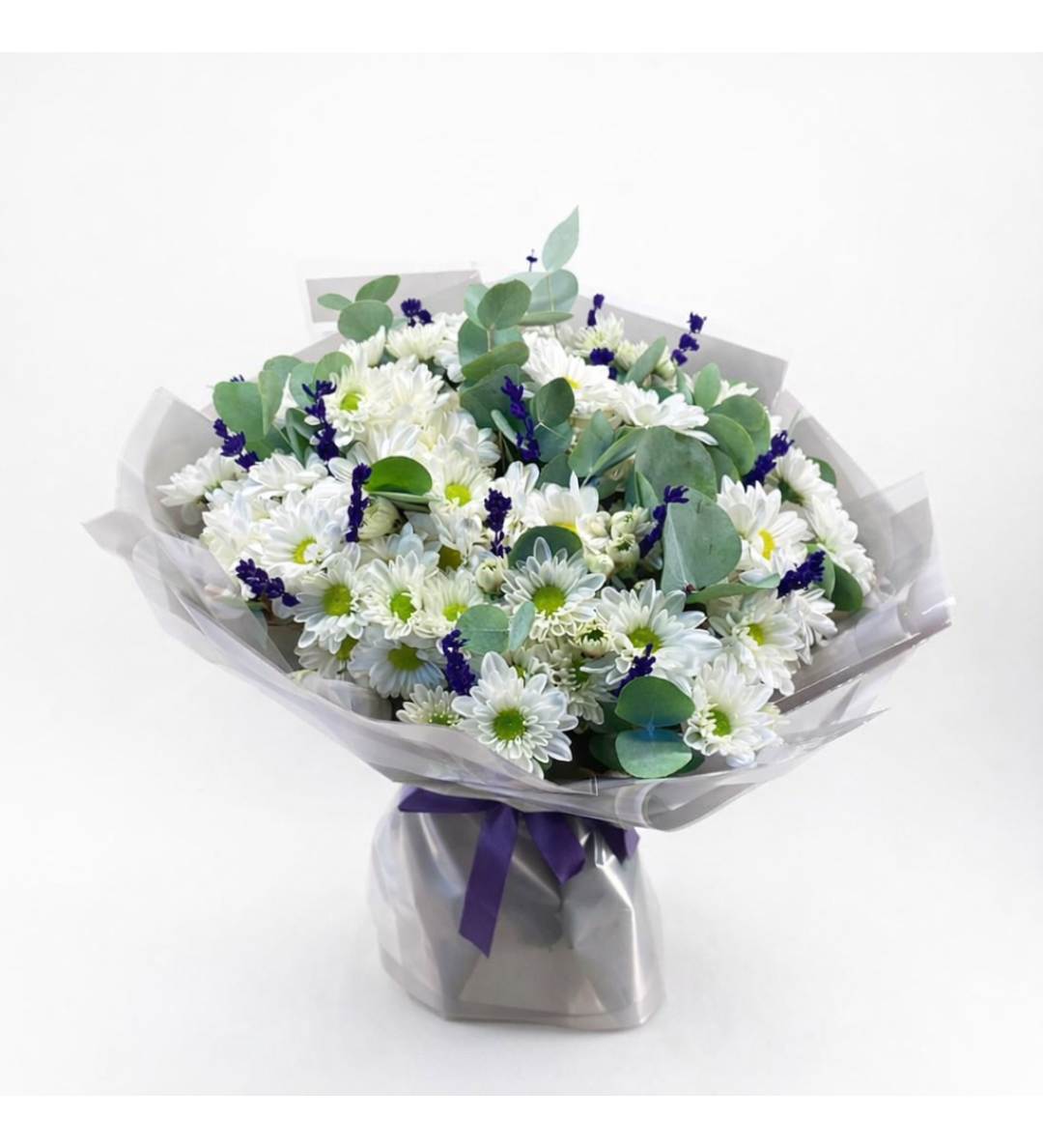 Pure Lavender – Beyaz Papatya & Okaliptus Buketi